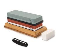 Fdit Kit de Afilado de Cuchillos Profesional, Juego de Afilador de Cuchillos con Doble Piedra de Afilar, Grano 400 1000, Base de bambú, Clip para para Cocina, Chef y Hogar