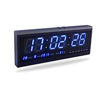 Fdit Led Reloj Digital Grande con Tiempo Calendario Fecha Y Temperatura Indicación Reloj De Escritorio para Hogar Oficina Restaurante Aeropuerto Banco Azul