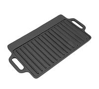 Fdit Plancha de Hierro Fundido Teppanyaki de Doble Cara con 2 Asas de Fácil Agarre para Filetes, Pollo, Tortitas, Beicon y huevos. (40x20CM)