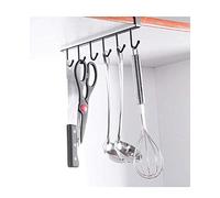 Fdit Soporte de Estante de Hierro con 6 Ganchos para Tazas, Organizador de Vidrio para Gabinete de Cocina, Estante Inferior para Tazas y Utensilios, Organizador de Armario a Prueba de (BLACK)