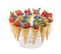 Fdit Soporte para cono de helado, soporte de exhibición de cono de acrílico transparente de 16 agujeros para rollo de sushi, helado para bodas, baby shower, fiestas de cumpleaños, decorativo