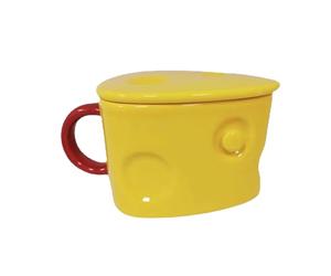 Fdit Taza de Cerámica con Forma de Queso, Taza de café y Moderna con Tapa, Adecuada para el Hogar y la Oficina, 11 X 7,5 X 14,5 Cm