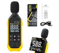 FDM01 Medidor Decibelios, Sonometro Recargable 3 en 1 con Pantalla a Color Retroiluminada, Medidor de Decibelios con Temperatura y Humedad, 30-130 dB, Data Hold para Aula, Oficina, Fábrica