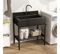 Fdzylyg Fregadero Exterior Jardin con Grifo,Fregadero Cocina 1 Senos,Fregaderos Industrial de Acero Inoxidable,Lavadero Pila Exterior,para Comercial Lavandería Garaje Camping(86x51x94cm)