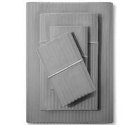 Feather & Stitch Juego de sábanas Damasco 500 Hilos, 4 Piezas, 100% algodón, Suaves y Transpirables, Bolsillos Profundos de 45,7 cm, Tejido satén a Rayas, Tipo Hotel vacacional (Gris, tamaño King)