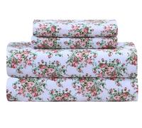 Feather & Stitch - Sábanas de Cama de 300 Hilos 100% algodón Tejido de percal + 2 Fundas de Almohada, se Adapta a colchones de 40.6 cm de Profundidad, Juego de Ropa de Cama Transpirable de 4 Piezas