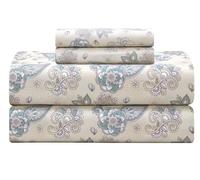 Feather & Stitch - Sábanas de Cama de 300 Hilos 100% algodón Tejido de percal + 2 Fundas de Almohada, se Adapta a colchones de 40.6 cm de Profundidad, Juego de Ropa de Cama Transpirable de 4 Piezas,