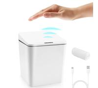 FEBHBRQ Bote de basura automático pequeño para encimera, mini cubo de basura recargable con tapa para escritorio de oficina, mesita de noche, cafetería, color blanco, 1.5 galones
