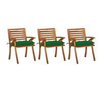 Fecpoo Juego de 3 sillas de comedor de jardín con cojines de madera maciza de acacia verde 50 x 50 x 7 cm para terraza
