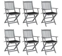 Fecpoo Juego de 6 sillas de jardín plegables con acolchado, madera de acacia maciza, gris, cojín de 40 x 40 x 3 cm, altura del asiento de 45 cm, comedor al aire libre