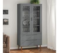 Fecpoo MOLDE - Vitrina (90 x 35 x 175 cm, madera maciza de pino, con 2 cajones y 4 puertas de cristal, para salón y pasillo), color gris