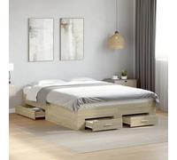 Fecpoo WGYHOME - Estructura de cama con espacio de almacenamiento, 140 x 190 cm, roble Sonoma de madera, 2 cajones grandes + 2 pequeños, práctico mueble de dormitorio