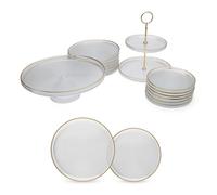 Fecra Juego de Postre de 14 Piezas de Vidrio- Juego de Presentación y Servicio Loren para 6 Personas - Set de Postre Loren con Soporte