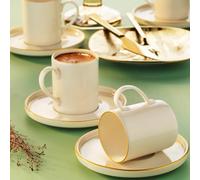 Fecra Juego de tazas de café de Porcelana - 12 Piezas para 6 personas - Marca Inci Dorada