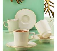 Fecra Juego de Tazas de Café de Porcelana Rüya - Juego para 6 personas - 12 Piezas (6 Tazas y 6 Platillos)