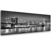 Feeby Cuadro En Lienzo El Puente De Brooklyn Nueva York 120x40 cm 1 Pieza Imagen Decoración de Pared Salon Dormitorio Cocina Oficina Pasillo Rascacielos Edificios Arquitectura Agua Negro Y Blanco