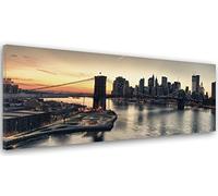 Feeby Cuadro En Lienzo Puente De Brooklyn New York City 100x40 cm 1 Pieza Calidad Fotografica Salon Dormitorio Cocina Oficina Pasillo Ciudad Edificios Rascacielos Arquitectura Agua Vista Negro