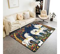 feelingyou Alfombra de sala de estar de unicornio, 100 x 150 cm, ciervo, castillo de hadas, alfombra para niños, adolescentes, fantasía, vintage, mágica, para interiores, decoración del hogar