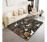 feelingyou Alfombra de salón de unicornio, 150 x 200 cm, mágica, castillo de hadas, alfombra para dormitorio para niños y niñas, vintage, estrella estrellada, decoración del hogar