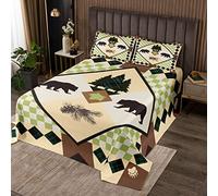 feelingyou Bear Wild Animal Caza Colcha Tamaño L Tamaño Lodge Cabin Tema Coverlet Set para Niños Adultos Regalo Colorido Plaid Acolchado Set con 2 Fundas de Almohada Transpirable