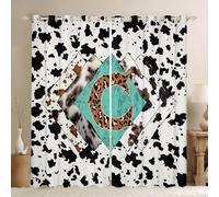 feelingyou Inicial C Cortinas para ventana, tamaño XXL, 260 x 140 cm, leopardo, monograma, alfabeto, piel de vaca, buenas cortinas opacas, estilo rústico, estilo granja, juego de 2 unidades para