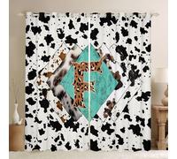 feelingyou Inicial F Cortinas para ventana, tamaño XXL, 260 x 140 cm, leopardo, monograma, alfabeto, piel de vaca, buenas cortinas opacas, estilo rústico, estilo granja, juego de 2 unidades para