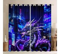 feelingyou Juego de 2 cortinas para ventana de dragón mecánico, tamaño XXL, 260 x 140 cm, animales salvajes occidentales, buenas cortinas opacas, juego de 2 unidades para adultos y niños
