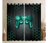 feelingyou Juego de cortinas para ventanas, tamaño XXL, 260 x 140 cm, diseño de mando de videojuegos, estampado geométrico, buenas cortinas opacas, juego de 2 unidades para adultos y niños