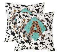 feelingyou Juego de fundas de almohada con letra A de 2,45 x 45 cm, diseño de leopardo con monograma del alfabeto de piel de vaca, funda de cojín para niños, adolescentes, rústico, diseño retro, funda
