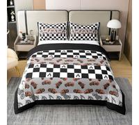 feelingyou Motocicleta 100% algodón natural edredón tamaño S cuadrícula checada ropa de cama conjunto para niños adolescentes deportes extremos motocicleta cubierta 2pcs