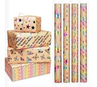 FeinKulturia Papel de regalo 4 rollos de papel de regalo para niños cumpleaños 43 x 300 cm, juego reciclable, tridimensional, brillante, regalo para adultos, papel de estraza