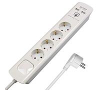 FeinTech MD000433 Enchufe de 4 vías con protección de sobretensión y cargador USB, 3680 W