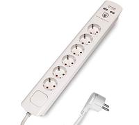 FeinTech MD000633 Regleta de enchufes 6 Tomas con USB Cable de 3 m Conector Plano