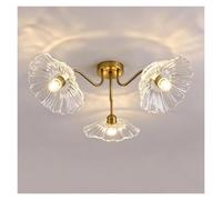 FEITENGDA Lámpara Colgante Pantalla Vidrio Pétalo Tres Cabezas Estilo Rural | Luz Suspendida Con Brazo Hierro Curvo, Casquillo E27, Forma Floral, Equipo Colgante para Comedor, Isla Cocina(Clear)