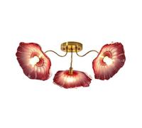 FEITENGDA Lámpara Colgante Pantalla Vidrio Pétalo Tres Cabezas Estilo Rural | Luz Suspendida Con Brazo Hierro Curvo, Casquillo E27, Forma Floral, Equipo Colgante para Comedor, Isla Cocina(Purplish red)