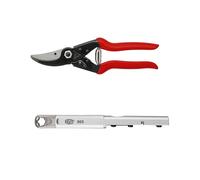 FELCO 5 Tijera de Podar Profesional Bypass 25 mm de Acero para Mano Derecha Grande + Afilador Multifunción FELCO 905 para Corte Duradero