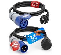 feletec 2x Adaptadores CEE - Enchufe CEE a toma Schuko y enchufe Schuko a toma CEE 230V 16A - Ideal para camping, autocaravanas y caravanas