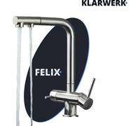Felix | Batería extraíble de acero inoxidable de primera calidad | Grifo de cocina de cromo plateado con sistema de ósmosis | Grifo con rotación de 360 grados | Filtro con 3 conexiones