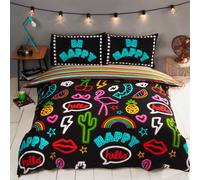 Feliz Señales De Efecto Neón Juego De Funda Nórdica Y Funda De Almohada Nueva