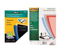 Fellowes 54772 - Portadas para encuadernar de polipropileno, A4, negro & Portadas para encuadernar de PVC transparente, formato A4, 200 micras, pack de 100