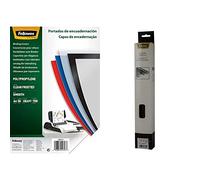 Fellowes 54773 - Portadas para encuadernar de polipropileno, A4, transparente + espirales metálicas para encuadernar, paso 5:1, 59 agujeros, 10 mm, color negro