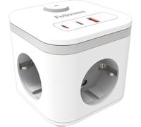 Fellowes Cubo multienchufe, alargador compacto con 3 tomas, 2 USB-C, 1 USB-A, cable de 2m e interruptor encendido/apagado, cargador multipuerto para escritorio, casa, oficina, ahorra espacio, Blanco