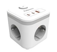 Fellowes Cubo multienchufe 3 tomas, 2 USB‑C, 1 USB‑A, cable 2 m, interruptor, Blanco 100137168