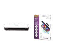 Fellowes Plastificadora Sola A4, para uso ocasional, 125 micras + 53061 Pack de 100 fundas para plastificar, brillo, formato A4, 80 micras