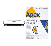 Fellowes - Plastificadora Sola A4, para uso ocasional, 125 micras & Apex - Pack de 100 fundas de plastificar, formato A4, 125 micras, brillo