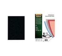 Fellowes Portadas para encuadernar de cartón símil piel Delta Cuero, extra rígido, 250 micras, 100% reciclables + Portadas para encuadernar de PVC transparente, formato A4, 180 micras, pack de 25