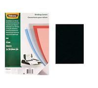 Fellowes Portadas para encuadernar de PVC transparente, formato A4, 200 micras, pack de 100 + Portadas para encuadernar de cartón símil piel Delta Cuero, extra rígido, 250 micras, 100% reciclables