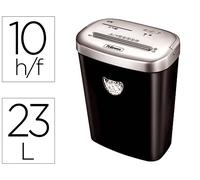Fellowes Destructora 53C – Corte 4x38mm, 23L doble entrada, 10h, grapas/tarjetas/CD – Negro/Plateado
