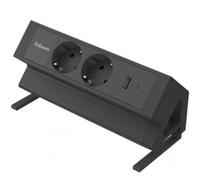 Fellowes Regleta de Sobremesa 100137182 con 2 Tomas y 2 Puertos USB, Negro