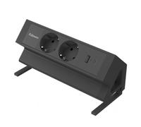Fellowes · Regleta Sobremesa · 2 Tomas + 1 USB + 1 USB-C · Cable 2m · Negra